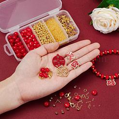 タイガーゾディアックブレスレットDIYメイキングキット  アクリル＆ABSプラスチックビーズを含む  タイガー＆フラットラウンドアロイエナメルペンダント  ガラスシードビーズ  合金の留め金  アイアン丸カン＆ボールチープ  伸縮性のある糸  ミックスカラー  ペンダント：4ピース/セット&nbsp;DIY-YW0004-26