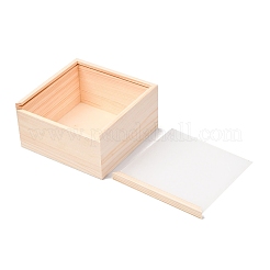 木製収納ボックス1個  アクリル透明カバー付き  正方形  パパイヤホイップ  15x15x8cm&nbsp;WOCR-DC0001-03