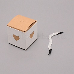 クラフト紙箱  ナイロンコード付き  ハートの正方形  ホワイト  5.65x5.6x5.6cm&nbsp;CON-WH0080-88