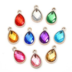 30個のUVメッキABSプラスチックペンダント  アクリルラインストーン付き  ライトゴールド  ティアドロップ  ミックスカラー  21x13x5mm  穴：2mm&nbsp;KY-FS0001-01