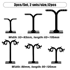 4セット2スタイルのTバーアクリルブラックイヤリングディスプレイスタンドセット  イヤリング収納用のイヤリングジュエリーディスプレイツリー  ブラック  63~93x63~120mm  3個/セット  2セット/スタイル&nbsp;EDIS-HY0001-07
