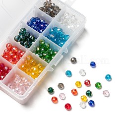 10色の電気メッキガラスビーズ  ABカラーメッキ  多面カット  ロンデル  ミックスカラー  8x6mm  穴：1mm  10色  30個/カラー  300個/箱&nbsp;EGLA-JP0002-01B-8mm