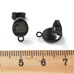 イオンプレーティング（IP）304ステンレススチールスタッドピアス金具  カン付き  卵形  ブラック  12x7x2mm  穴：2mm  ピン：0.8mm&nbsp;STAS-I071-18B
