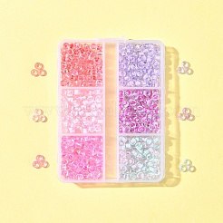 45g 6色透明ガラス丸型シードビーズ  色の内側  ラウンド  ミックスカラー  4x3mm  穴：1.2mm  7.5 G /カラー&nbsp;SEED-FS0001-32