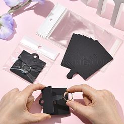 リング用長方形折りたたみ紙ジュエリーディスプレイカード50枚  50個のOPPプラスチックバッグ付き  ブラック  10.8x6x0.05cm&nbsp;CDIS-FS0001-31B
