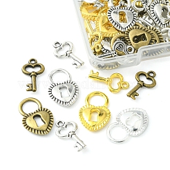 80 個 8 スタイル DIY 合金ペンダント  ハートロック＆キー  ミックスカラー  15.5~17.5x9~11.5x2.5mm  穴：1~5.5mm  10個/スタイル&nbsp;FIND-FS0001-66