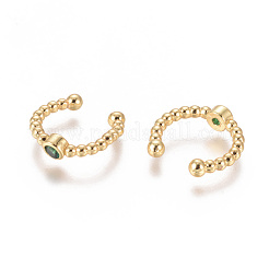 金メッキ真鍮マイクロパヴェキュービックジルコニアカフイヤリング  長持ちメッキ  グリーン  14.5~15x2~3mm&nbsp;EJEW-L244-05C
