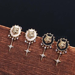 クリア キュービック ジルコニア ライオン クロス ダングル イヤリング エナメル  女性のためのゴールデンブラスジュエリー  ゴールドカラー  42.5x21mm  ピン：0.8mm&nbsp;JE967A