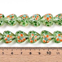 手作りランプワークビーズ連売り  花とハート  薄緑  14~15.5x15~15.5x9~10mm  穴：1.2mm  約35個/連  19.29インチ（49cm）&nbsp;LAMP-N028-02D