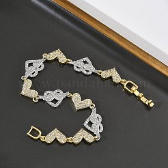 ハート型マイクロパヴェクリアキュービックジルコニアリンクチェーンブレスレット（女性用）  長持ちメッキ  ラックめっき  カドミウムフリー＆鉛フリー  本物の金メッキと本物のプラチナメッキ  7.09インチ（18cm）&nbsp;BJEW-C156-08A-GP