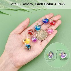 32個8色アクリルパーツ  金合金ループ付き  二層ビーズ  ハート  ミックスカラー  18.5x19mm  4個/カラー&nbsp;TACR-NB0001-13