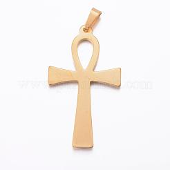 イオンプレーティング（IP）304ステンレスペンダント  アンククロス  ゴールドカラー  44.5x25.5x3mm  穴：8x4mm&nbsp;STAS-H384-05G
