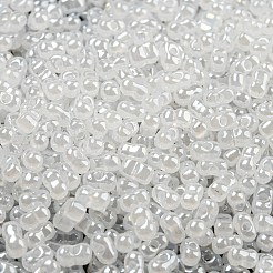 セイロンガラスシードビーズ  ピーナッツ  ホワイト  4~4.5x2~2.5x2~2.5mm  穴：0.8~0.9mm  約10000個/ポンド&nbsp;SEED-K009-02B-35