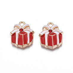 クリスマス合金エナメルペンダント  ラインストーン付き  カドミウムフリー＆鉛フリー  ライトゴールド  クリスマスプレゼント  レッド  17.5x15x4mm  穴：1.8mm&nbsp;X-ENAM-Q442-57