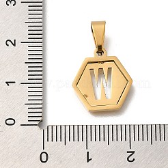 304ステンレススチールチャーム  18KGP本金メッキ  レターチャーム付き六角形  文字W  15x14x1.5mm  穴：3x5.5mm&nbsp;LS-STAS-H227-01G-W