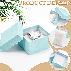 厚紙製ジュエリーウォッチ収納ギフトボックス  枕付き  長方形  淡いターコイズ  7.8x8.3x5.2cm&nbsp;CON-WH0092-67C