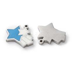 304ステンレススチールエナメルチャーム  ステンレス鋼色  星のチャーム  ディープスカイブルー  12.5x14.5x1.5mm  穴：1mm&nbsp;STAS-M102-20P-01