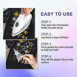 ガラスホットフィックスラインストーン  アップリケの鉄  マスクと衣装のアクセサリー  洋服用  バッグ  パンツ  スター  297x210mm&nbsp;DIY-WH0303-784