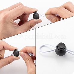 スポーツウェアラゲッジバックパックストラップ用の1穴染め鉄スプリング式環境に優しいプラスチックラウンドバックルコードトグルロックビーンズストッパー  サバイバルブレスレットの留め金  ブラック  22x18x14mm  穴：7.5x6mm&nbsp;X-FIND-E004-60B-18mm