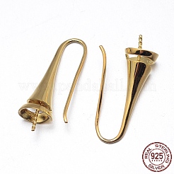 925スターリングシルバーピアスフックのパーツ  ゴールドカラー  30x8.5mm  18ゲージ  ピン：1mm&nbsp;STER-M102-01G