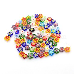 手作りミッレフィオーリガラスビーズ連売り  花  ミックスカラー  10~12x4mm  穴：1mm  約35~38個/連  16インチ&nbsp;LAMP-J035-10mm-M