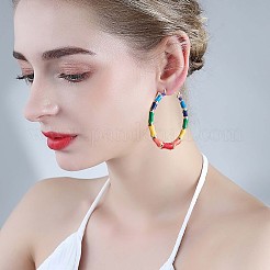 エナメル バンブー ビッグ フープ ピアス  女性のための金メッキ合金ジュエリー  カラフル  73mm  ピン：0.8mm&nbsp;JE976A