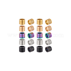 20個5色304ステンレススチールビーズ  大穴ビーズ  溝付き  コラム  ミックスカラー  10x8mm  穴：7mm  4個/カラー&nbsp;STAS-GA0001-68
