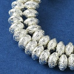 電気メッキされた天然溶岩岩ビーズ連売り  ロンデル  ソーサービーズ  銀メッキ  8.5x4.5mm  穴：1.8mm  約85個/連  15.59''（39.6センチメートル）&nbsp;G-I360-P01-04