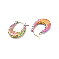 イオンプレーティング（IP）304ステンレススチール製チャンキーオーバルフープピアス（女性用）  虹色  24x18x4mm  ピン：0.7mm&nbsp;EJEW-P202-08MC