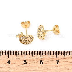 ハート真鍮マイクロパヴェクリアキュービックジルコニアスタッドピアス  パヴェクラスターイヤリング  カドミウムフリー＆鉛フリー  ゴールドカラー  10.5x11mm&nbsp;EJEW-A135-11G