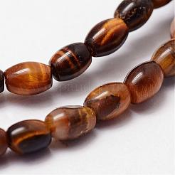 天然石タイガーアイビーズ連売り  グレードA  ライス  6x4mm  穴：0.8mm  64個/連  15.7インチ&nbsp;G-N0179-13-4x6mm