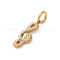 304ステンレススチールラインストーンペンダント  音符チャーム  18KGP本金メッキ  17x6.5x2mm  穴：4mm&nbsp;RB-CBA1537-04G