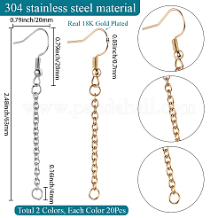 40個2スタイル304ステンレススチールピアスフック  ゴールデン·ステンレス鋼色  63mm  20個/スタイル&nbsp;EJEW-SC0001-85