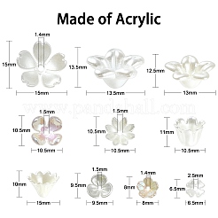 300個のABSプラスチックイミテーションパールフラワービーズキャップ  5枚の花びらと6枚の花びら  淡黄色  6.5~12.5x8~15x3~7mm  穴：1.5mm&nbsp;KY-CJ0001-59