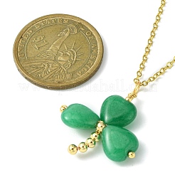 聖パトリックの日のクローバー天然マレーシアジェイドペンダントネックレス、304ステンレススチールチェーン付き  17.56インチ（44.6cm）&nbsp;NJEW-JN04417