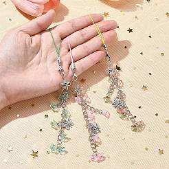 花のアクリルとガラスの携帯ストラップ  蝶の合金チャームモバイルデコレーション  きいろ  16.5cm&nbsp;HJEW-YW00038-01