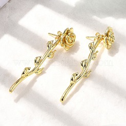 真鍮の花のスタッドピアス  ラックめっき  長持ちメッキ  カドミウムフリー＆鉛フリー  18KGP本金メッキ  51x12.5mm&nbsp;EJEW-P322-06B-G