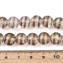 手作りの箔ガラスビーズ連売り  ラウンド  ストライプ  バリーウッド  9.5~10.5mm  穴：1.2~1.6mm  約38~40個/連  14.17~15.35インチ（36~39cm）&nbsp;FOIL-N033-05H