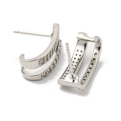 真鍮、クリアキュービックジルコニアのスタッドピアス  中空の長方形をねじる  プラチナ  18.5x8mm&nbsp;EJEW-B035-17P