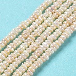 天然養殖淡水パールビーズ連売り  グレード4 A  ロンデル  パパイヤホイップ  3~4x2mm  穴：0.2mm  約168個/連  13.90インチ（35.3cm）&nbsp;PEAR-J007-62