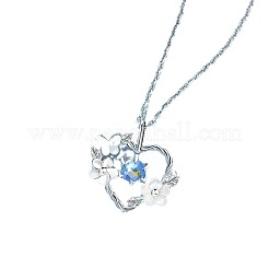 合金樹脂製ペンダント、花とハートのフレームペンダントネックレス（女性用）  プラチナ  コーンフラワーブルー  19.69インチ（50cm）&nbsp;WG3E827-01