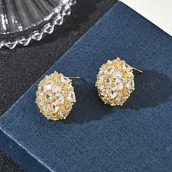 ドーム型の真鍮と透明なキュービックジルコニアのボールスタッドピアス  女性のための  18KGP本金メッキ  17.5mm&nbsp;KK-CBA36A2-07G