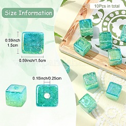 グラデーションカラー＆UVメッキ透明アクリルビーズ10個  クラックビーズ  キューブ  ライムグリーン  15x15x15mm  穴：2.5mm&nbsp;OACR-YW0002-25D