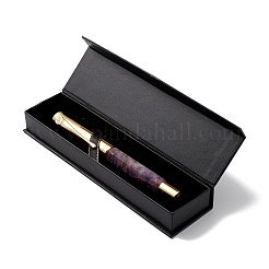 天然アメジスト真鍮ペン  レイキエネルギー万年筆  ペンケース付き  オフィス＆スクール用品  142x19x14mm&nbsp;AJEW-M209-08G