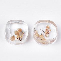 樹脂カボション  内部のドライフラワーと  多面カット  正方形  淡黄色  16x16x7mm&nbsp;CRES-T014-13G