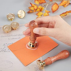 DIYスクラップブック  ウッドハンドル真鍮製シーリングスタンプワックス封蝋  花  ゴールドカラー  8.9x2.5cm  スタンプ：25x14.5mm&nbsp;AJEW-WH0100-296