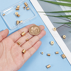 PVD真空メッキ304ステンレススチールコードエンド  エンドキャップ  コラム  ゴールドカラー  5~8x4~7mm  穴：1.5mm  内径：3~6mm  24pc&nbsp;STAS-UN0010-50G