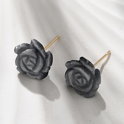 真鍮製キャットアイスタッドピアス  カドミウムフリー＆鉛フリー  ラックめっき  ローズ  18KGP本金メッキ  グレー  10.5x11mm&nbsp;EJEW-B133-01G-05