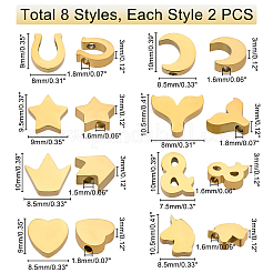 16個8スタイル304ステンレススチールチャーム  混合形状  ゴールドカラー  8~10.5x7.5~10x3mm  穴：1.5~1.8mm  2個/スタイル&nbsp;STAS-DC0004-58
