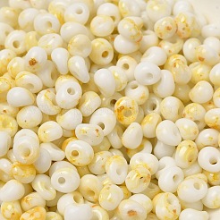 焼付塗装ガラスシードビーズ  丸い穴  ティアドロップ  きいろ  5~5.5x4~5x3~3.5mm  穴：1.2mm  約2500個/ポンド&nbsp;SEED-F006-01A-01